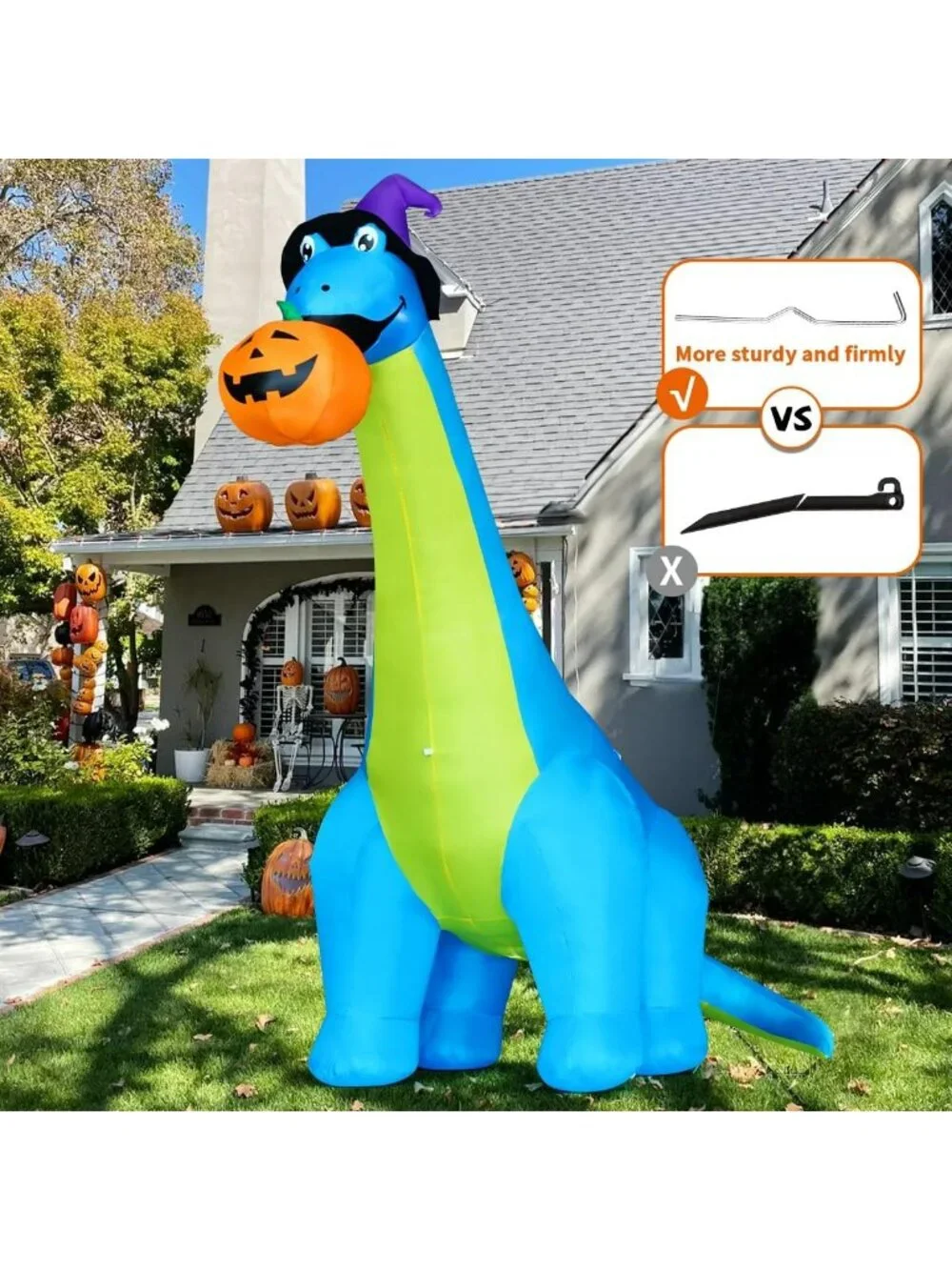 10 FT Halloween Inflatable Dinosaurs with Pumpkins - Fun Outdoor Decor